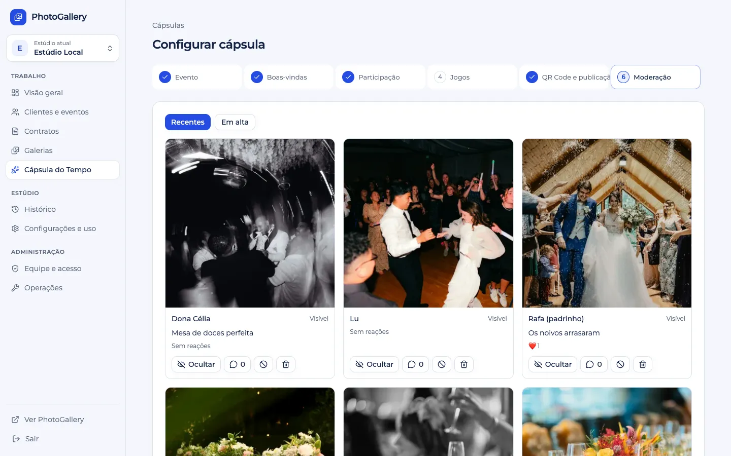 Painel do estúdio com os posts dos convidados para moderar