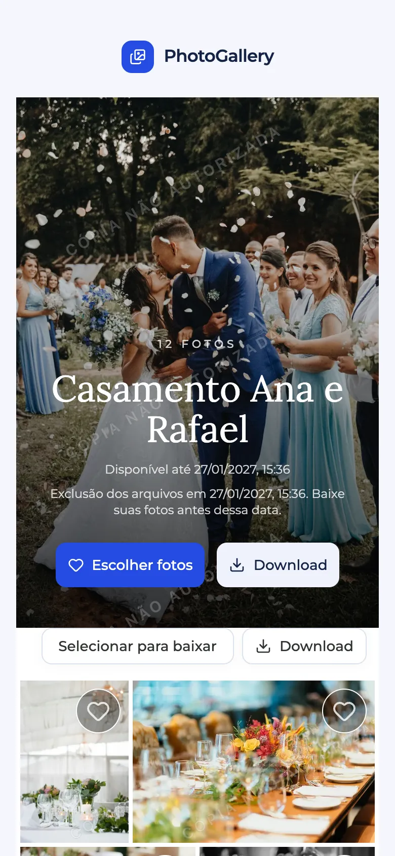 A mesma galeria aberta no celular